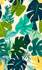 Whimsical Floral and Foliage Designs seamless pattern: Playful Doodles, Geometric Leaves, and Elegant Wildflowers in Bold and Soft Color Palettes.