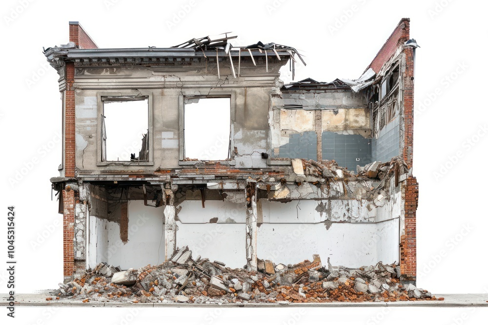 Canvas Prints Destroyed building architecture white background deterioration.