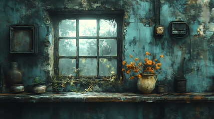 This is a scrapyard style living room, with industrial lighting, raw walls, rotten vases, steel table tops, minimalism, exposed wires, gross details, high resolution and ultra high definition.