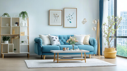 living room with blue sofa Interior of modern style