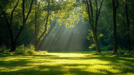 Fototapeta premium 森に差し込む朝日