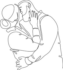 One continuous, single line  drawing of a woman and a man. Hugs of a young couple, lovers, woman and man.  Romantic.