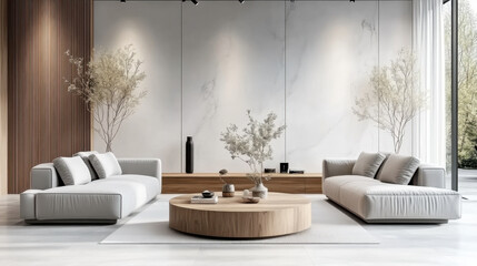living room with Wooden coffee table  Interior design of modern style