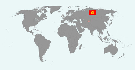 Pin map with Kyrgyzstan flag on world map. Vector illustration.