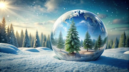 Snowy landscape with trees on a Christmas