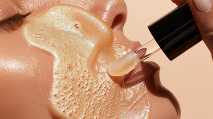 Fototapeta premium A luxurious body serum being applied to areas of hyperpigmentation, with smooth, even-toned skin as the result