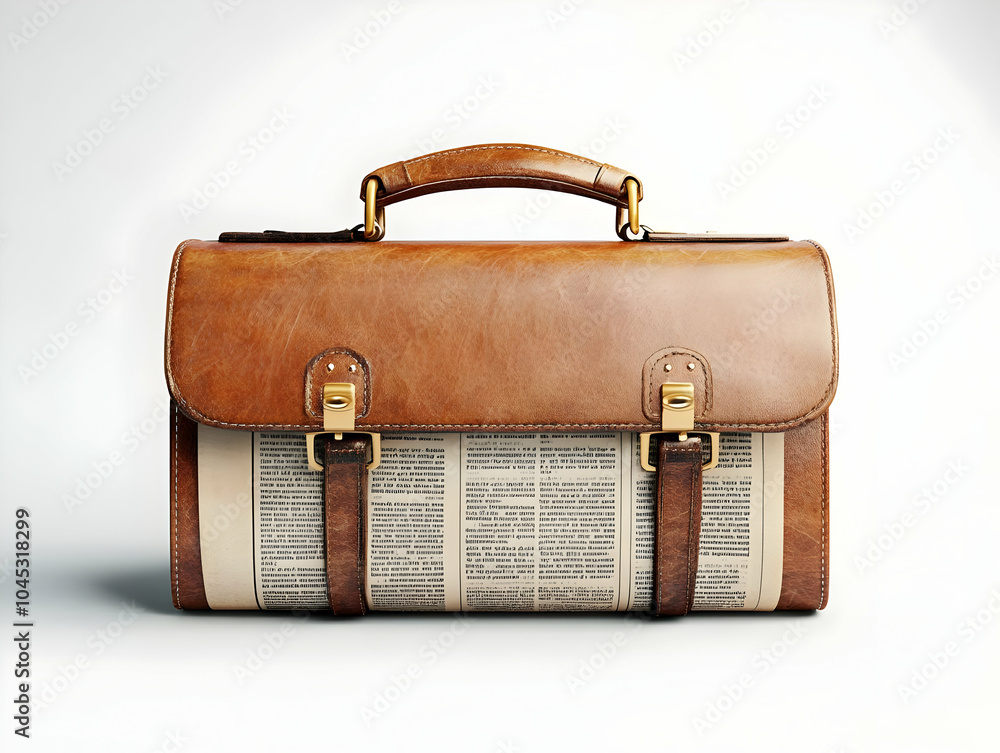 Poster Flat Glossy Briefcase Next to Financial Newspaper with Copy Space for Text Branding - High Resolution Image Emphasizing Professionalism and Financial Awareness in Simple Flat Vector Illustration