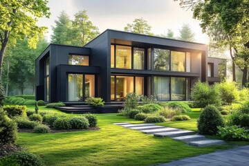 Modern luxury minimalist cubic house, Residential architecture exterior