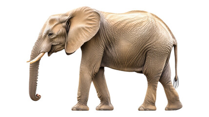 Obraz premium An adult elephant walks gracefully on a transparent background, showcasing its majestic features and unique skin texture.