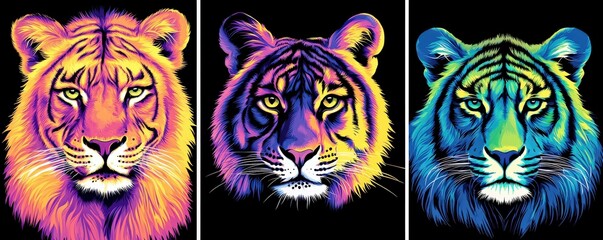 Fototapeta premium Vibrant Tiger Portraits in Colorful Style