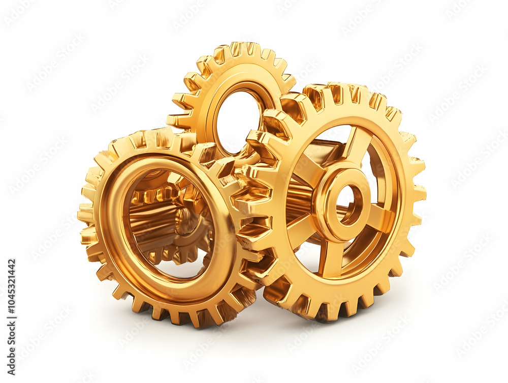 Poster flat levitating golden gears symbolizing efficient business processes and teamwork - high-quality im