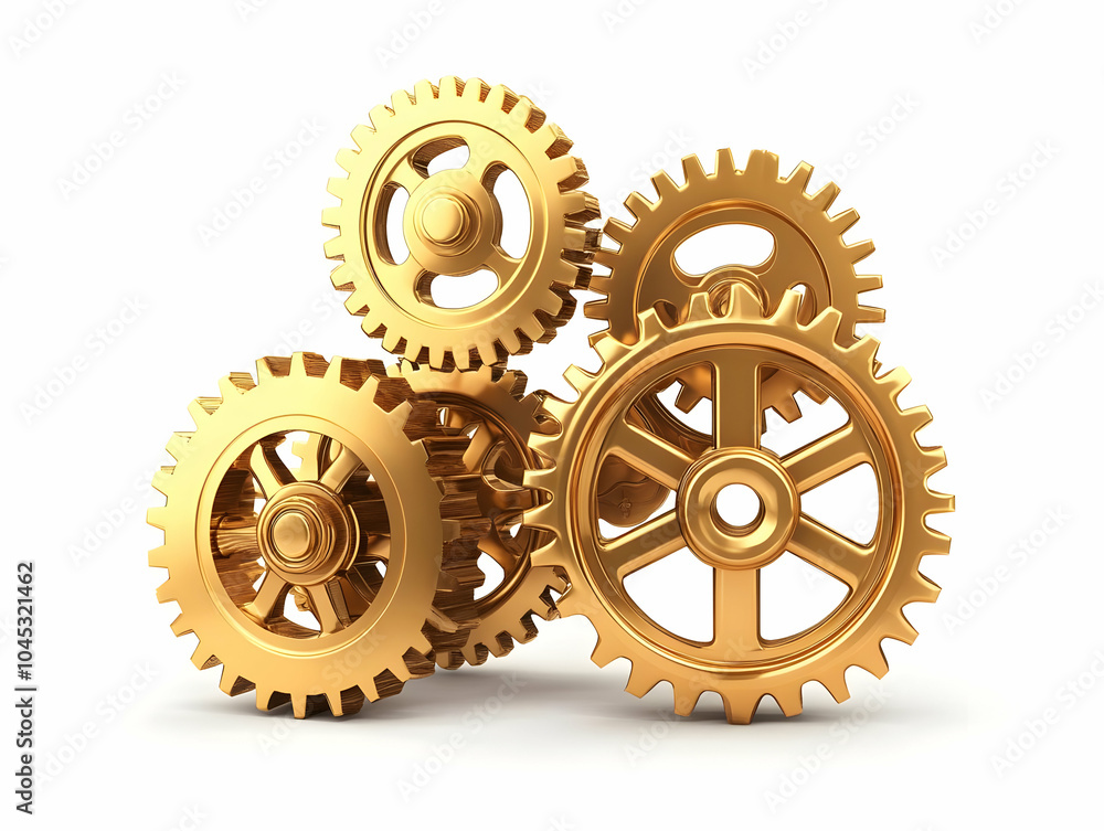 Poster levitating golden gears symbol efficient business processes flat vector illustration high quality in