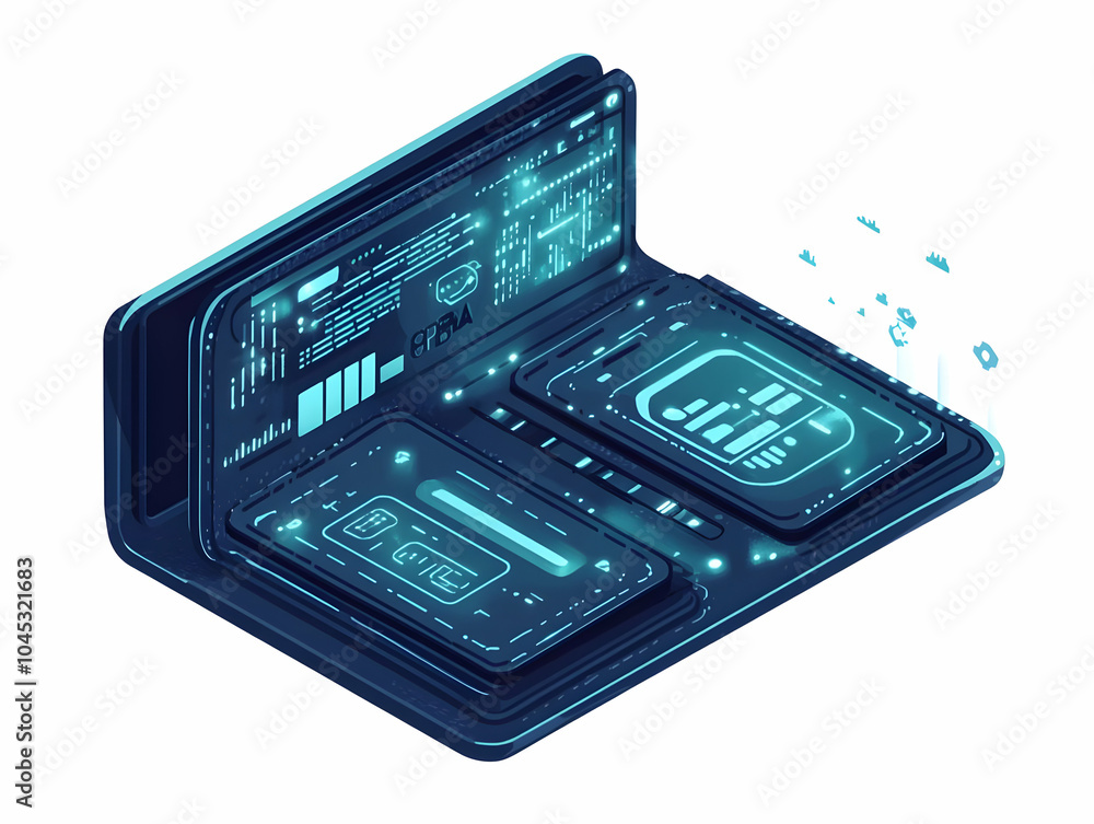 Poster futuristic wallet flat macro image showcasing digital currencies, sleek open design with holographic