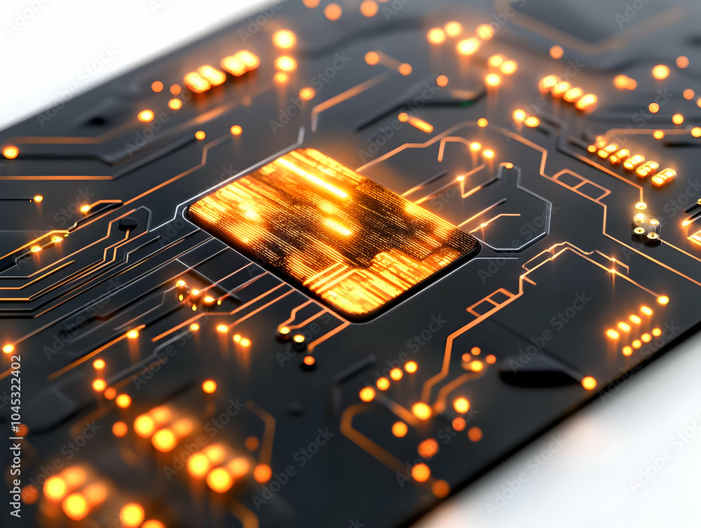 Poster futuristic credit card macro shot with fingerprint scanner and glowing circuitry - close up of sleek