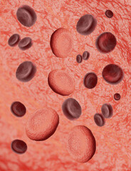 3d illustration of a  group of blood cells flowing forward