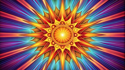 Colorful sun illustration with rays and abstract background