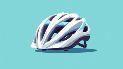 Fototapeta premium Stylish white cycling helmet on a smooth blue background, ideal for safety and performance.