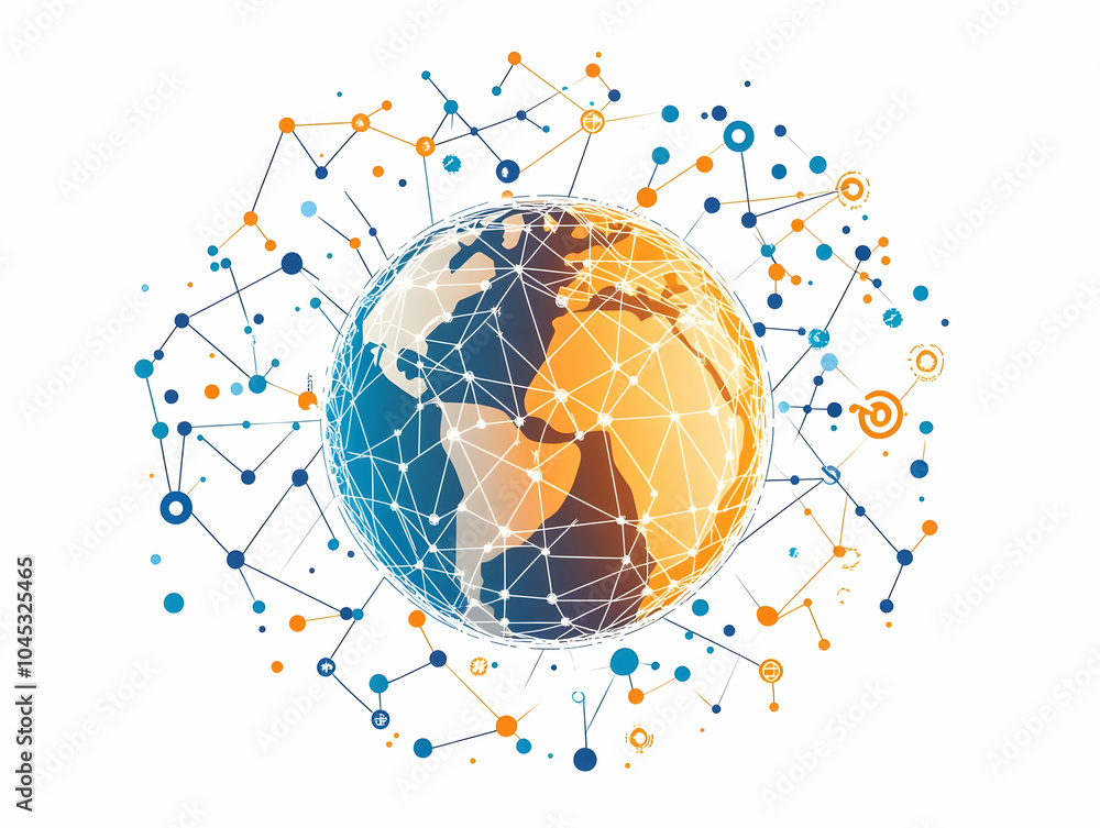 Poster flat vector illustration globe connected lines global networking vibrant clean design infographics b