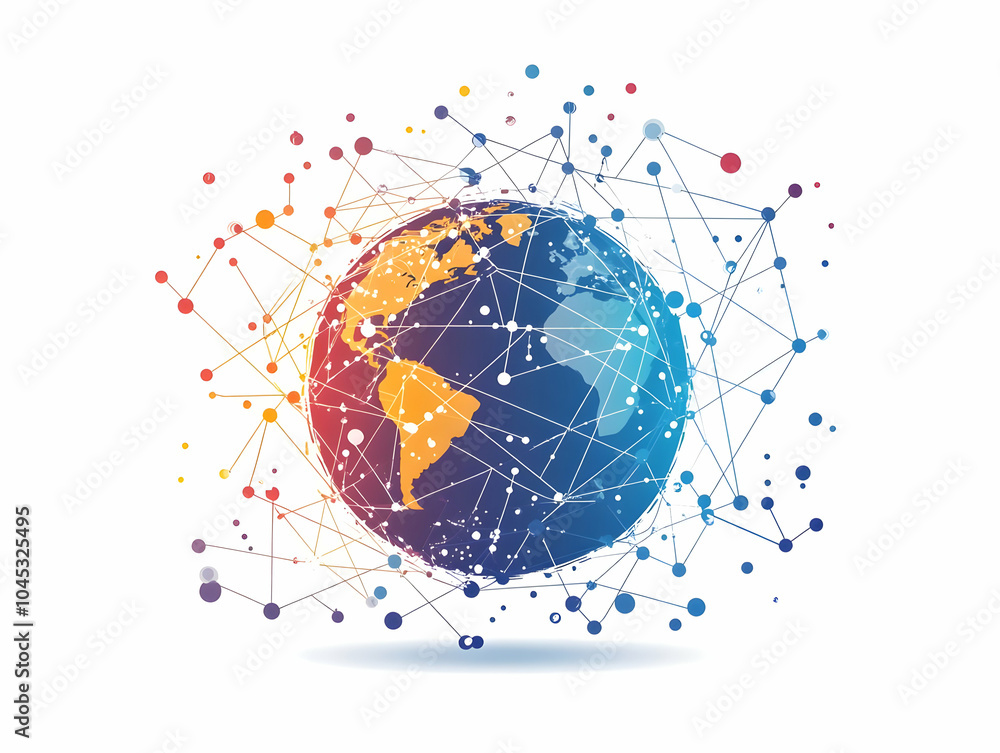 Poster flat vector globe with connected lines for global networking illustration | vibrant colors & clean d