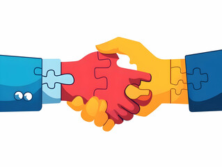 Puzzle Piece Handshake Strategic Partnerships Flat Vector Graphic Minimalistic Illustration Collaboration Teamwork Business Alliances Infographic Design White Background Solid Colors