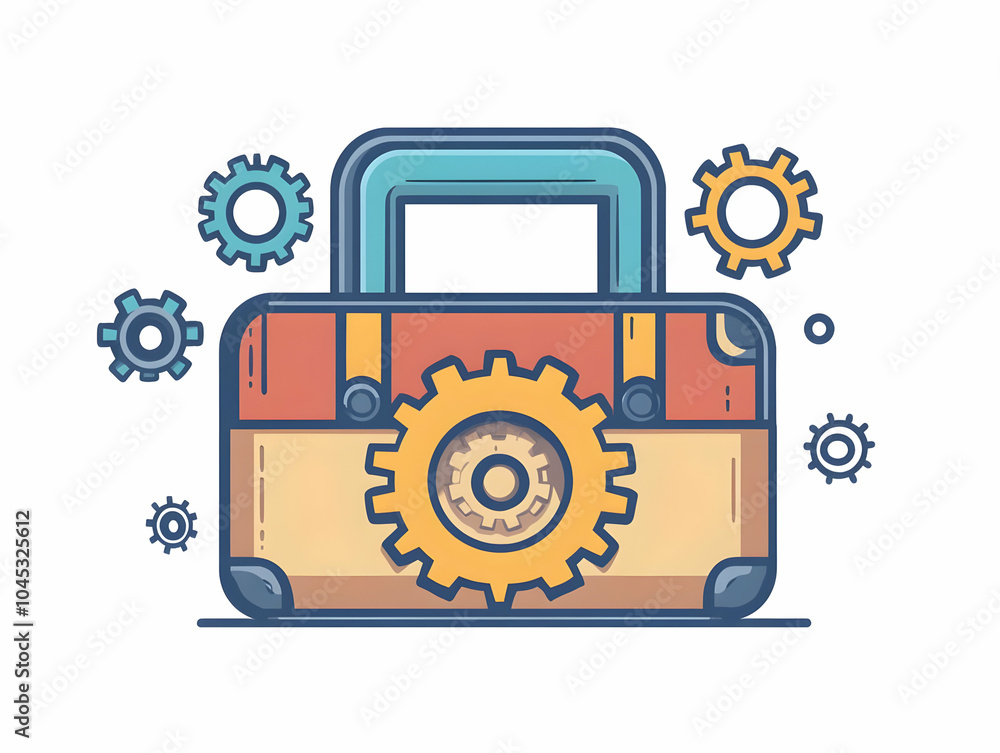 Poster flat vector briefcase icon with gears - minimalist business process illustration for infographics on
