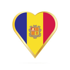 Flag of Andorra in the shape of Heart, symbol of Love Gold version.