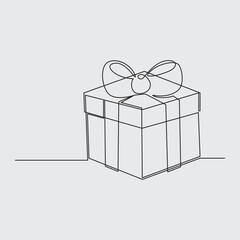 Minimalist continuous line art of a gift box with bow, ideal for celebration  vector  illustration
