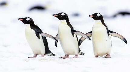 Fototapeta premium Penguins Waddling on Snowy Landscape