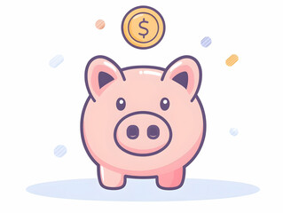 Flat Vector Piggy Bank Coin Drop Savings Illustration | Simple Pastel Design for Infographics, Financial Planning, Personal Finance Tips | Clean Lines, Isolated on White Background