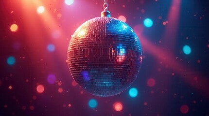Fototapeta premium Disco ball with lights abstract colored background disco scene in the nightclub