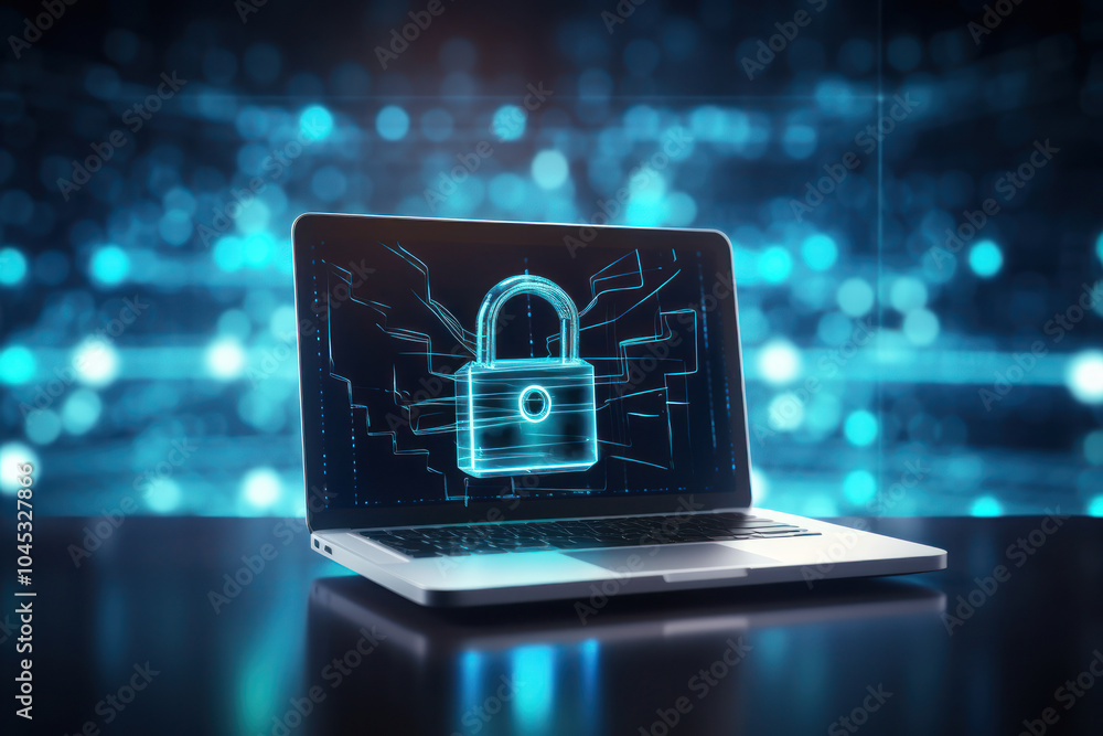 Poster cybersecurity. digital master key with virtual graphic network diagram, hacker crime, digital online