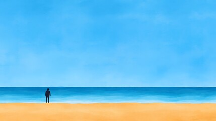 A solitary figure gazes at the endless horizon embracing the tranquil beauty of the beach and ocean beyond
