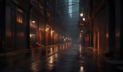 a street with a lot of lights on bladerunner street alley