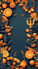 illustration of Hanukkah graphic paper cut design Illustration with Jewish holiday and cartoon elements on blue background