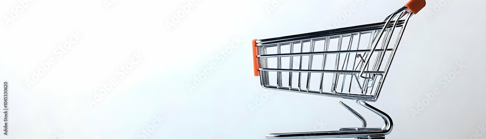 Poster glossy shopping cart close up shiny metallic design against pure white background rotating camera sl