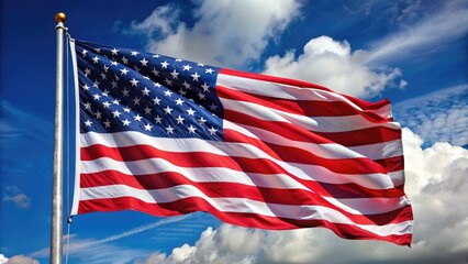 Fototapeta premium Close up of American flag waving in the wind , patriotism, stars and stripes