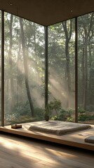 Modern Minimalist Bedroom with Platform Bed and Nature View