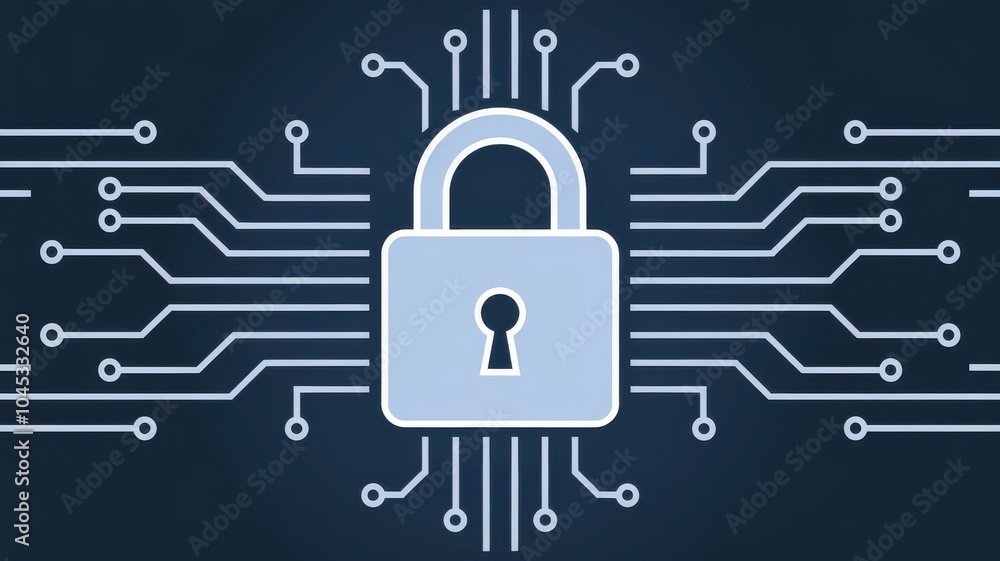 Poster a blue and white image of a lock with a key on it