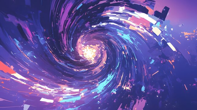 A swirling vortex of vibrant purples and blues, with a touch of glowing white light at the center, creating a mesmerizing abstract effect.