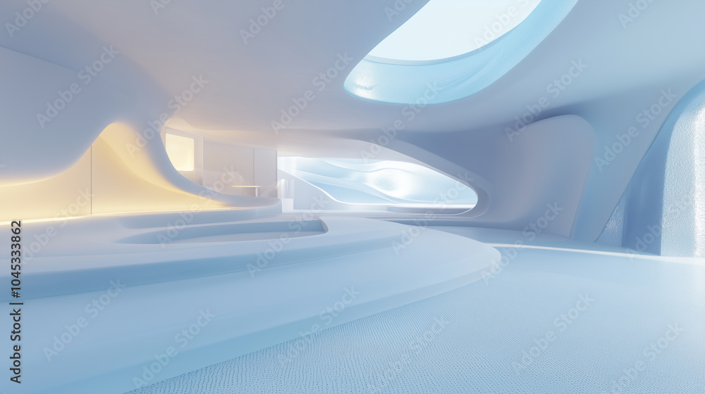 Poster abstract 3d background soft blue and smooth structural and architectural clean hall corridor for bus