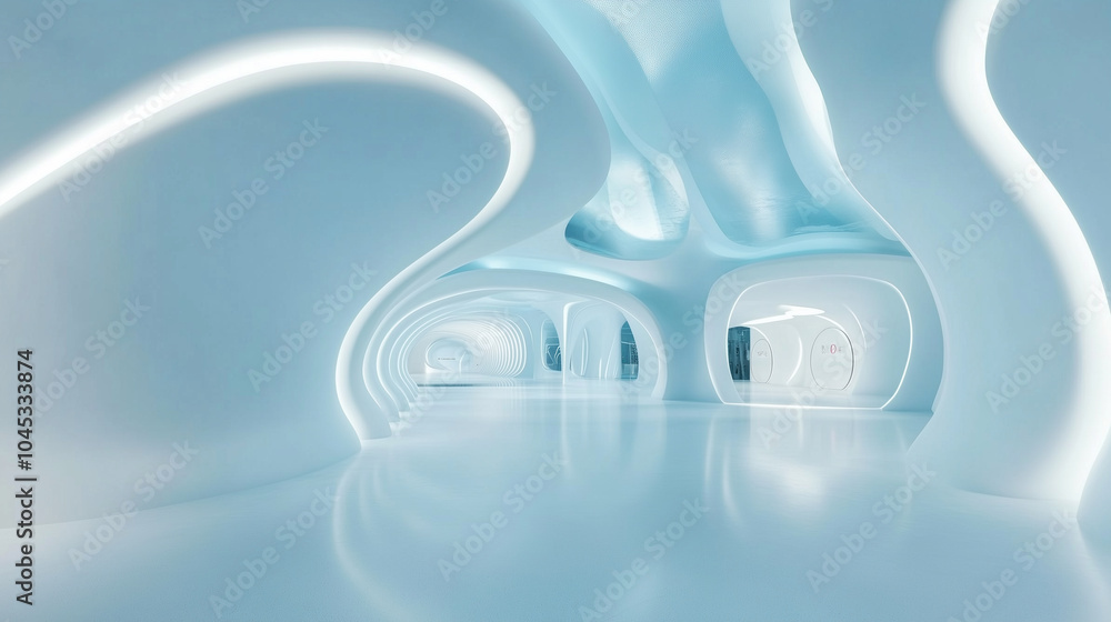 Poster abstract 3d background soft blue and smooth structural and architectural clean hall corridor for bus