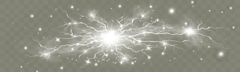 Vector Lightning . Realistic Natural Neon Lightning Effect. Thunderstorm Energy Charge. Thunder Blitz. Lightning Flash Sparks Storm. 
