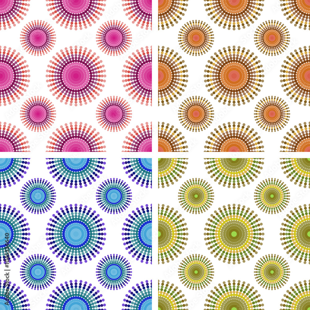 Poster colorful abstract patterns featuring vibrant circular designs on a white background