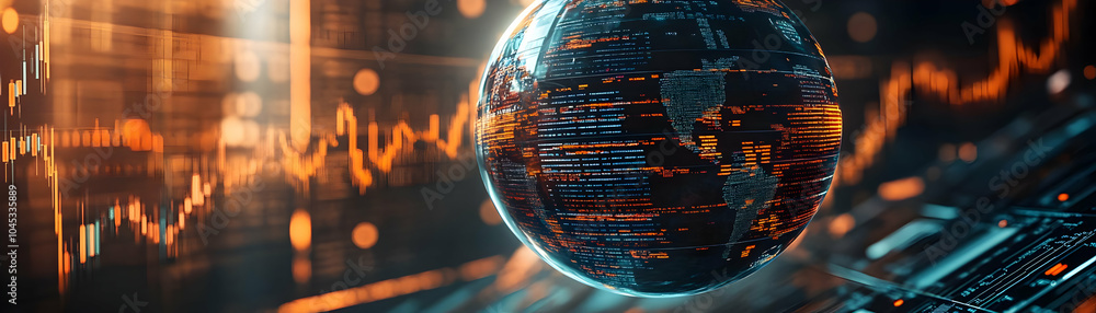 Aufkleber holographic stock market sphere extreme close-up floating sphere global data camera rotation intrica