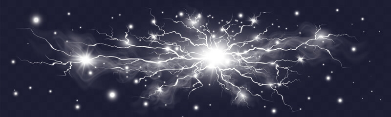 Vector Lightning . Realistic Natural Neon Lightning Effect. Thunderstorm Energy Charge. Thunder Blitz. Lightning Flash Sparks Storm. 
