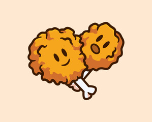 Chicken Drumsticks with Smiling Faces, Perfect for Food-Themed Illustrations and Happy Dining Experiences cartoon Vector