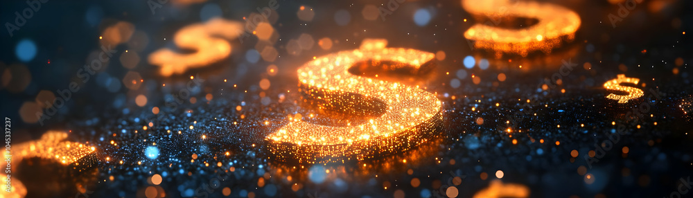 Poster macro business card glowing currency symbols close up abstract background bokeh finance networking a