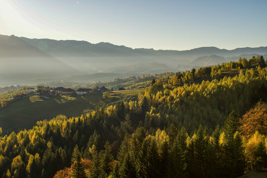 sunrise in the mountains, Pestera Village, Brasov, Romania 
