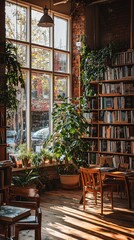 Fototapeta premium Tranquil Bookshop Interior with Natural Light