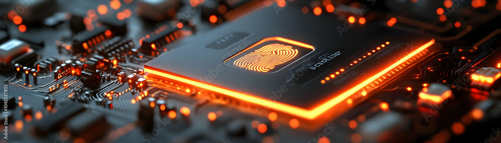Aufkleber futuristic credit card macro shot with fingerprint scanner and glowing circuitry close-up image high